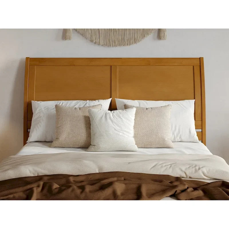Solid Wood Sleigh Platform Bed with Panel Footboard, Walnut White Toffee
