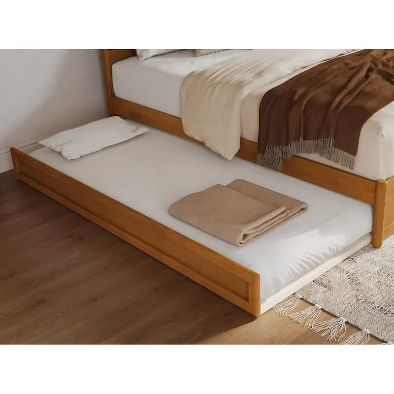 Solid Wood Sleigh Platform Bed with Panel Footboard, Walnut White Toffee