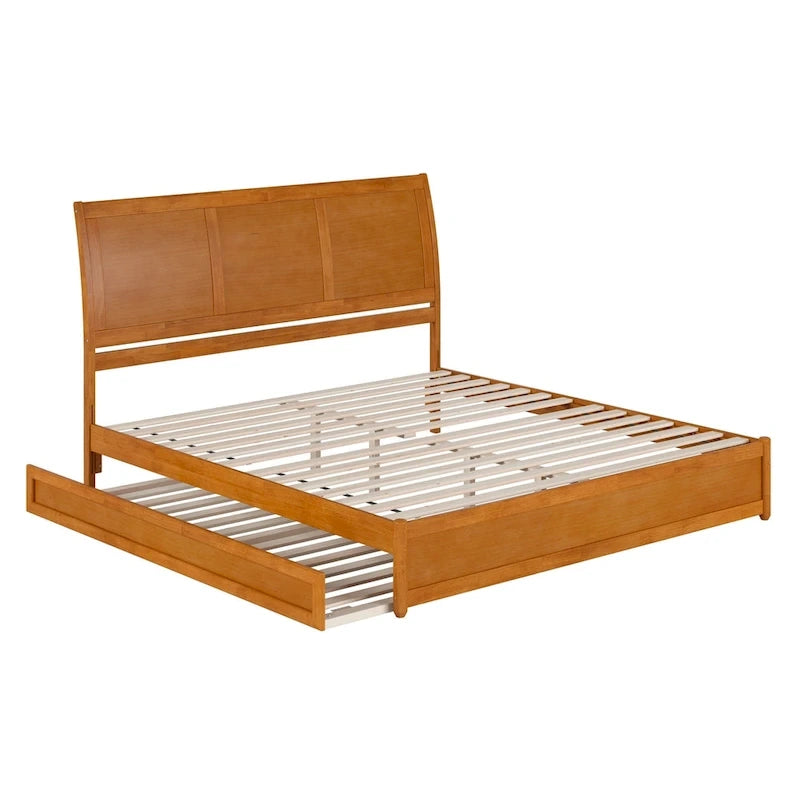 Solid Wood Sleigh Platform Bed with Panel Footboard, Walnut White Toffee