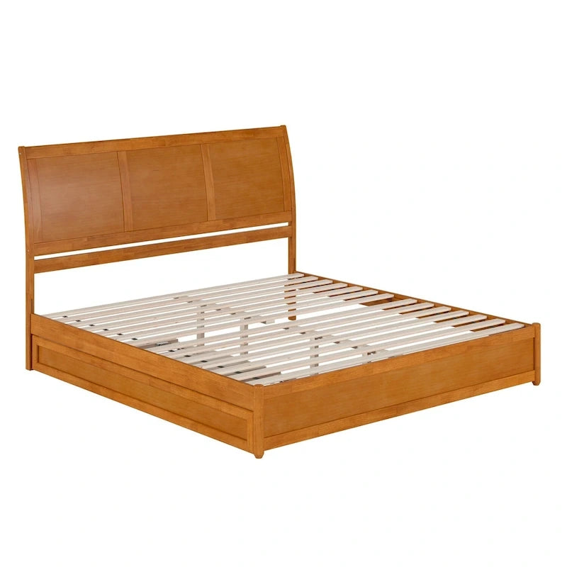 Solid Wood Sleigh Platform Bed with Panel Footboard, Walnut White Toffee