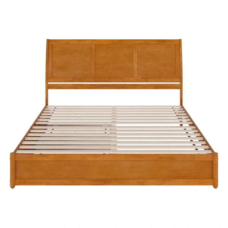 Solid Wood Sleigh Platform Bed with Panel Footboard, Walnut White Toffee