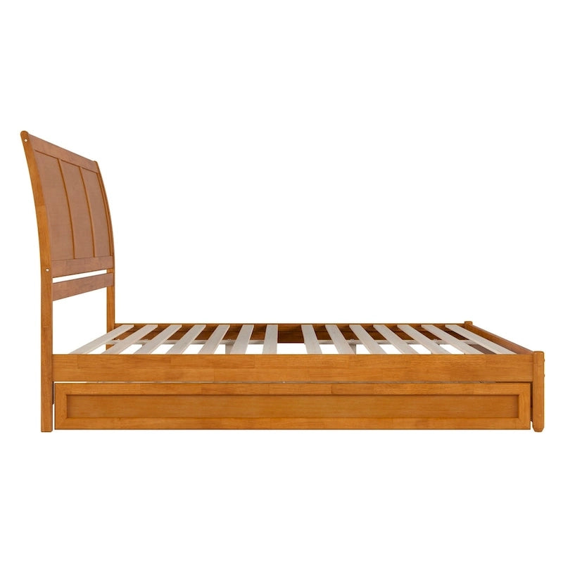 Solid Wood Sleigh Platform Bed with Panel Footboard, Walnut White Toffee