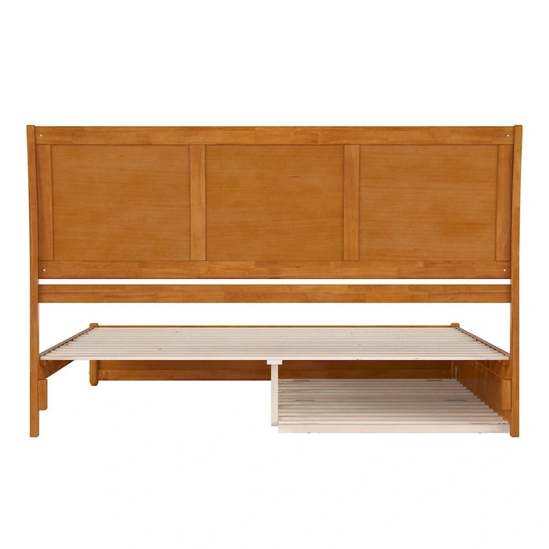 Solid Wood Sleigh Platform Bed with Panel Footboard, Walnut White Toffee