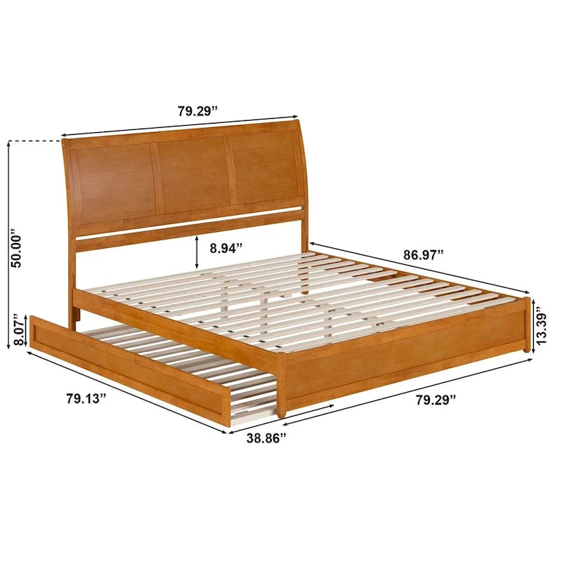 Solid Wood Sleigh Platform Bed with Panel Footboard, Walnut White Toffee