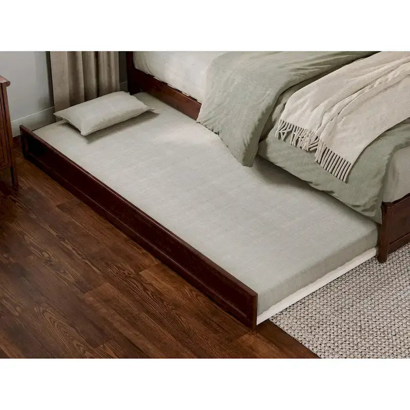 Solid Wood Sleigh Platform Bed with Panel Footboard, Walnut White Toffee