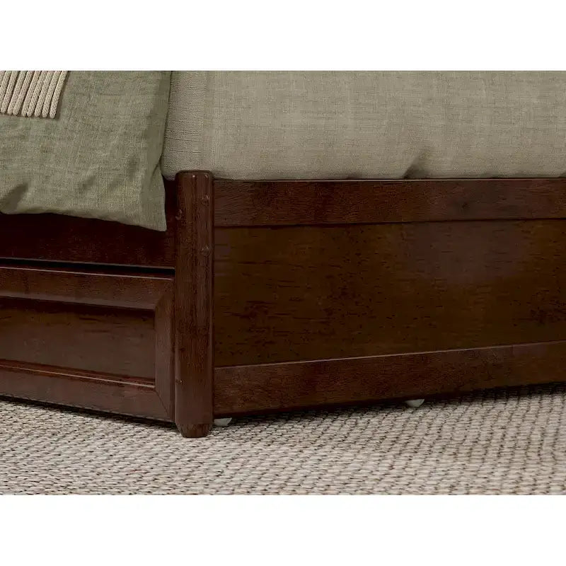 Solid Wood Sleigh Platform Bed with Panel Footboard, Walnut White Toffee