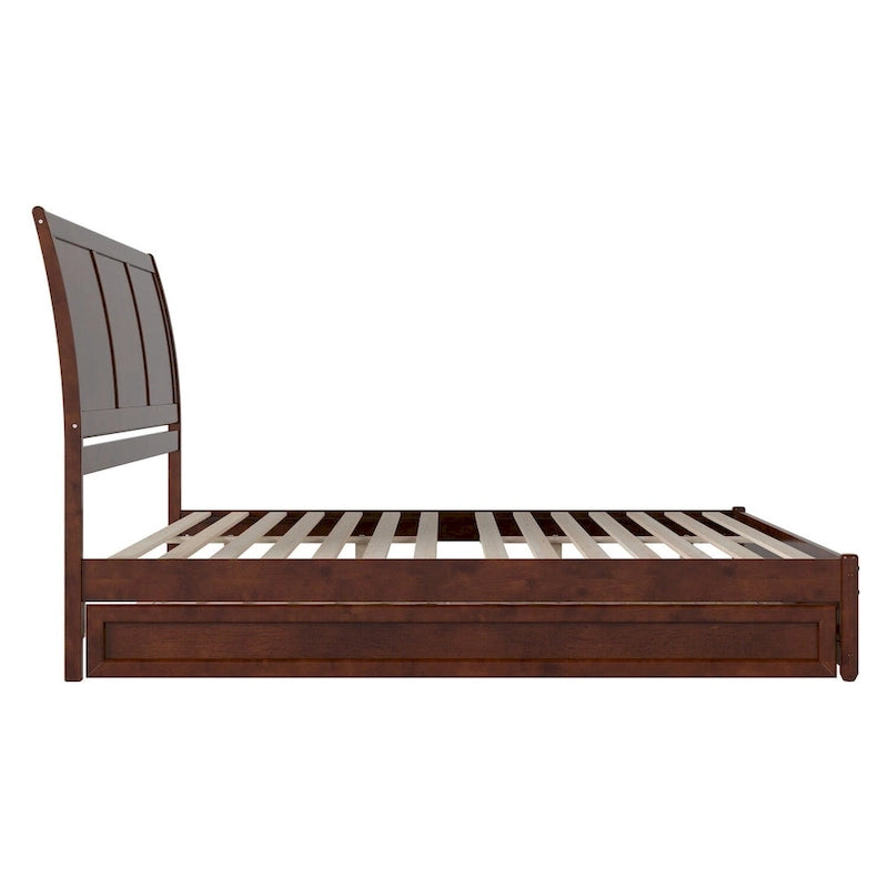 Solid Wood Sleigh Platform Bed with Panel Footboard, Walnut White Toffee
