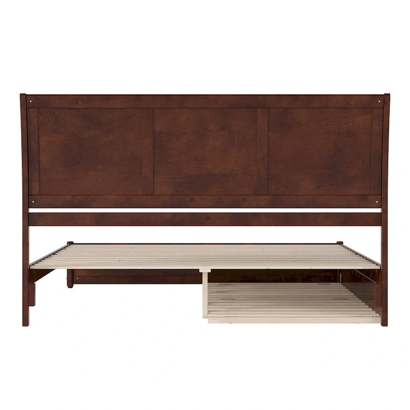 Solid Wood Sleigh Platform Bed with Panel Footboard, Walnut White Toffee
