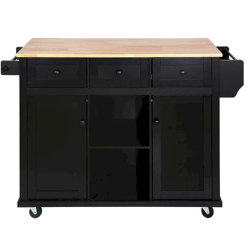 Kitchen Cart With Rubber Wood Drop-Leaf Countertop