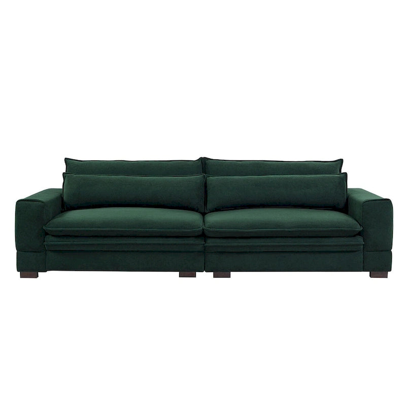 Mid-Century Modern Green Fabric 4-Seat Sofa with Solid Wood Legs