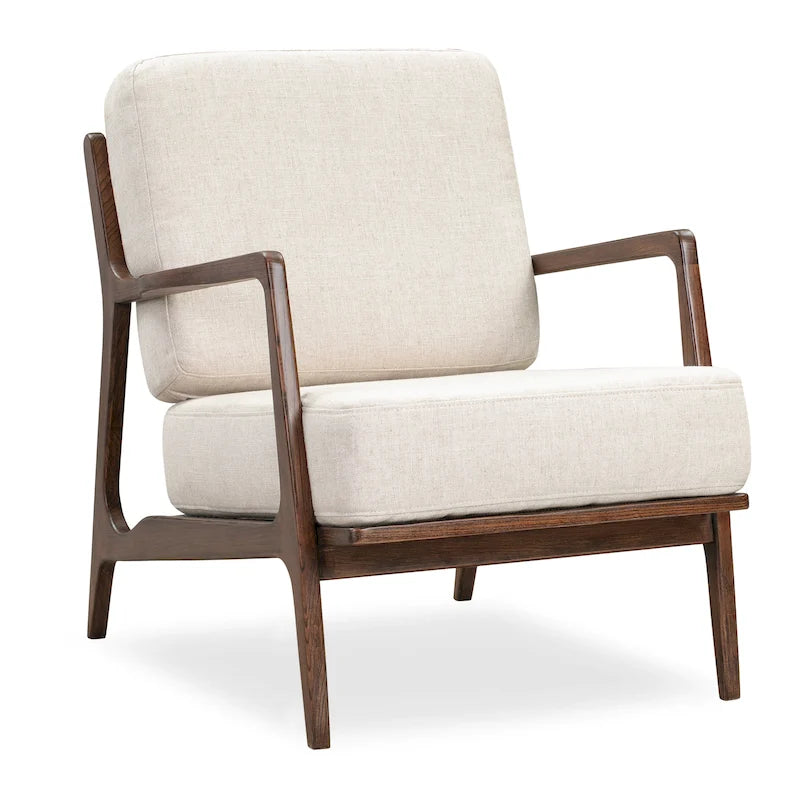 Fabric Lounge Chair with Solid Wood Frame and Removable Cushion Covers