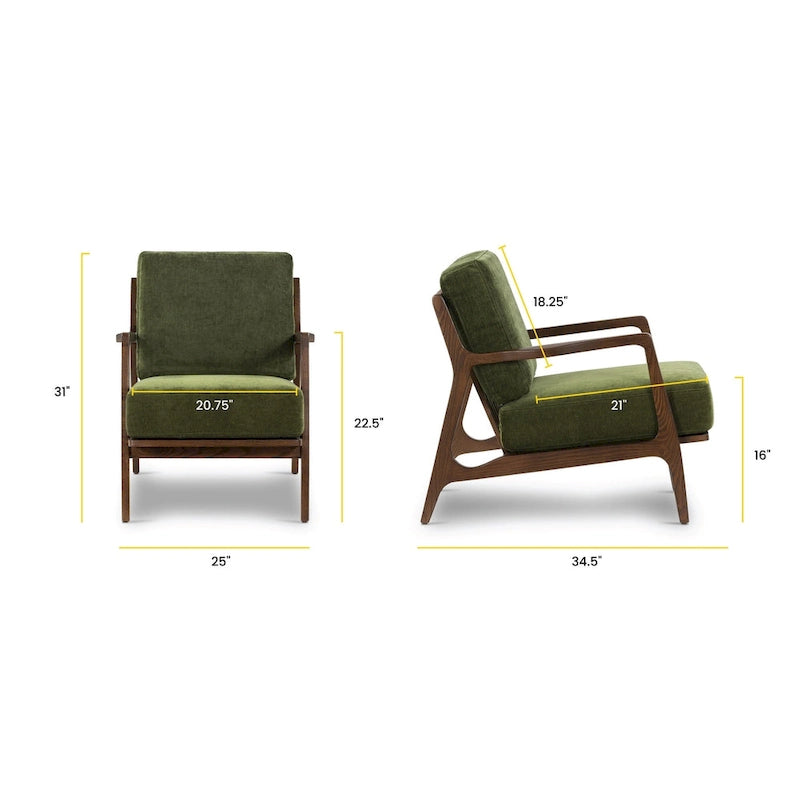 Fabric Lounge Chair with Solid Wood Frame and Removable Cushion Covers