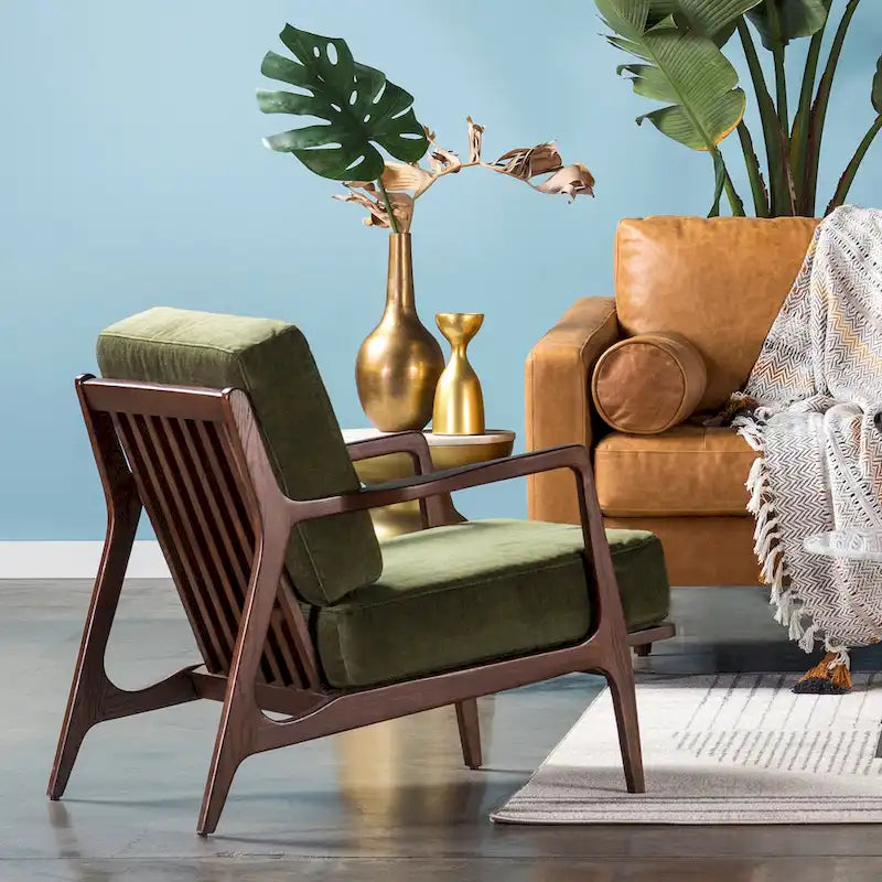 Fabric Lounge Chair with Solid Wood Frame and Removable Cushion Covers