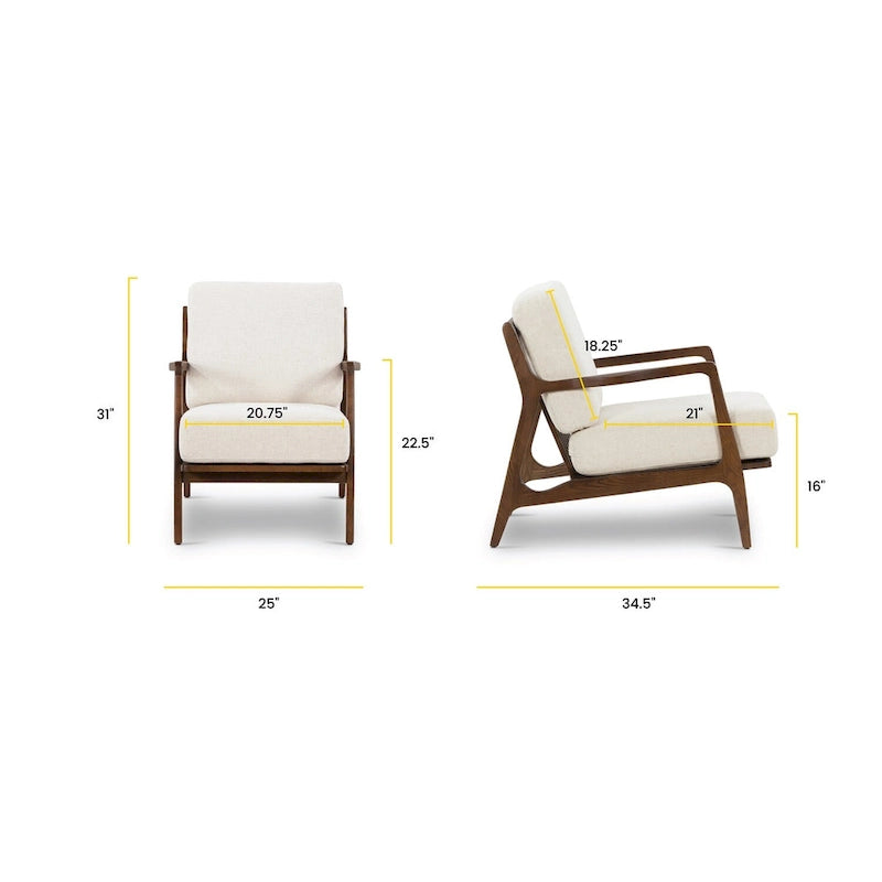 Fabric Lounge Chair with Solid Wood Frame and Removable Cushion Covers