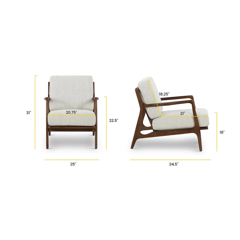 Fabric Lounge Chair with Solid Wood Frame and Removable Cushion Covers