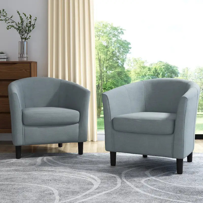 Set of 2 Upholstered Modern Barrel Accent Chair Wood Legs