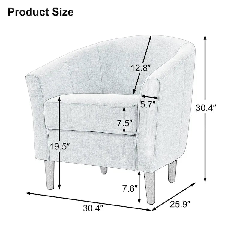 Set of 2 Upholstered Modern Barrel Accent Chair Wood Legs