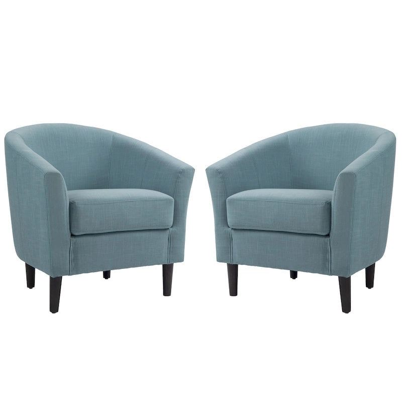 Set of 2 Upholstered Modern Barrel Accent Chair Wood Legs