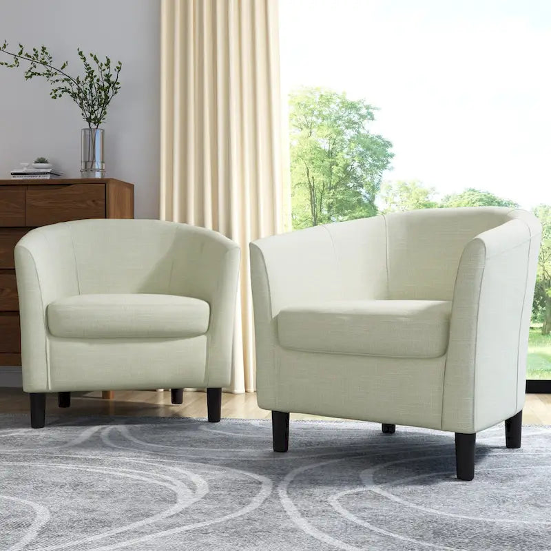 Set of 2 Upholstered Modern Barrel Accent Chair Wood Legs
