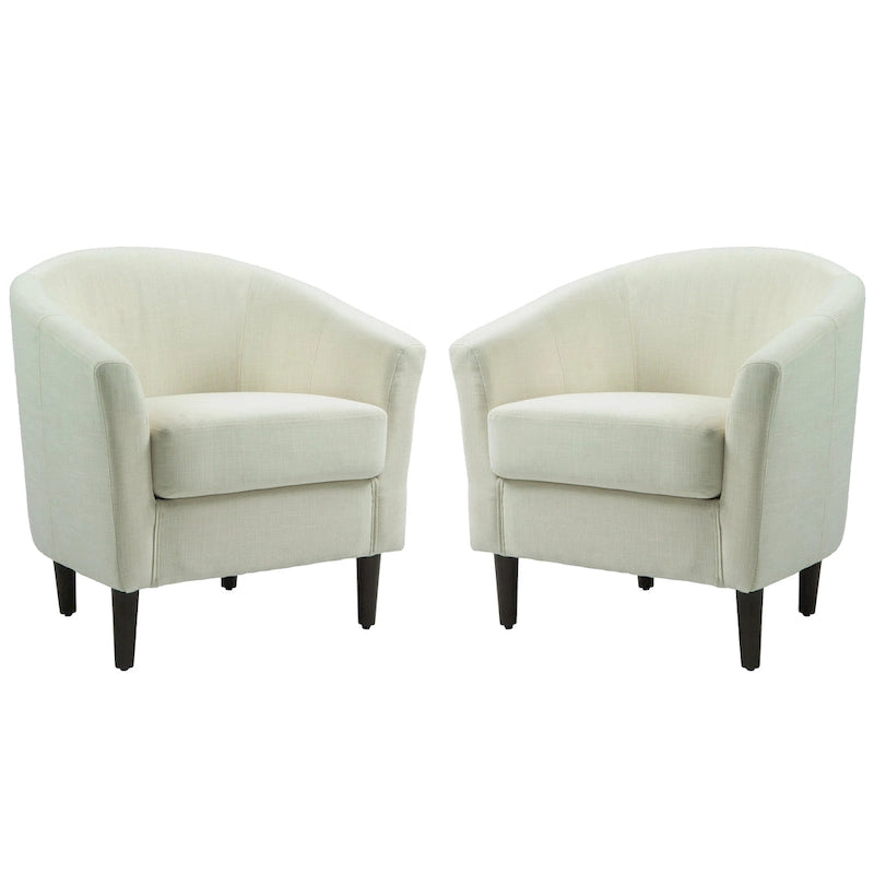 Set of 2 Upholstered Modern Barrel Accent Chair Wood Legs