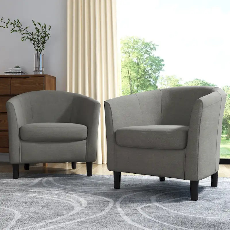 Set of 2 Upholstered Modern Barrel Accent Chair Wood Legs