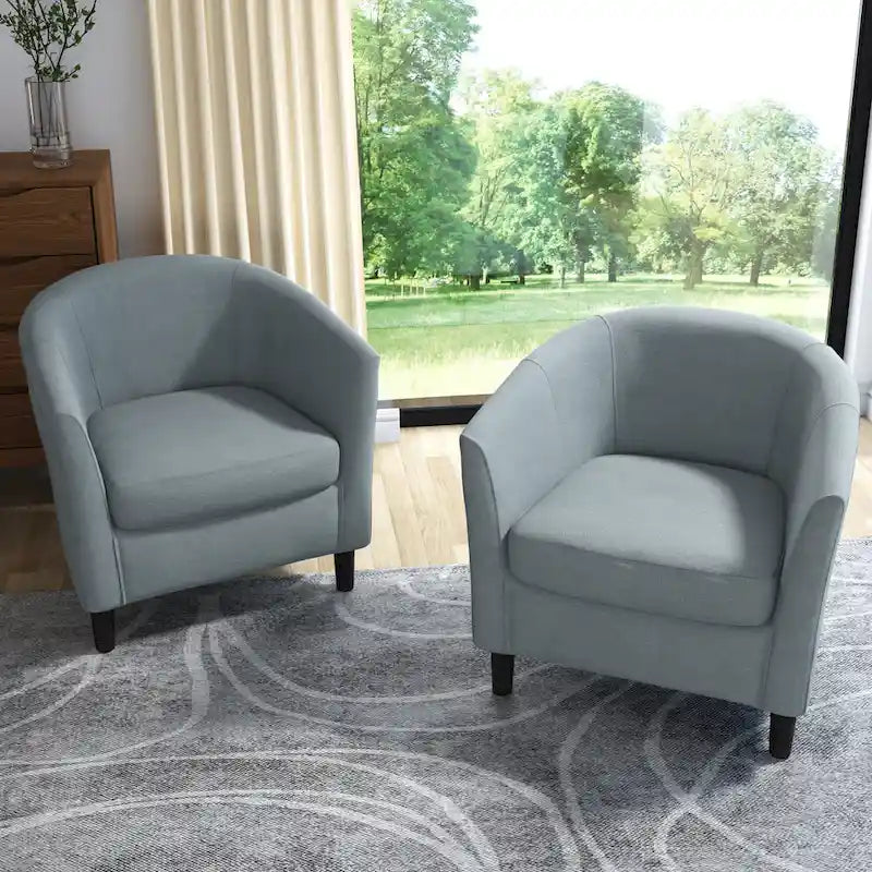 Set of 2 Upholstered Modern Barrel Accent Chair Wood Legs