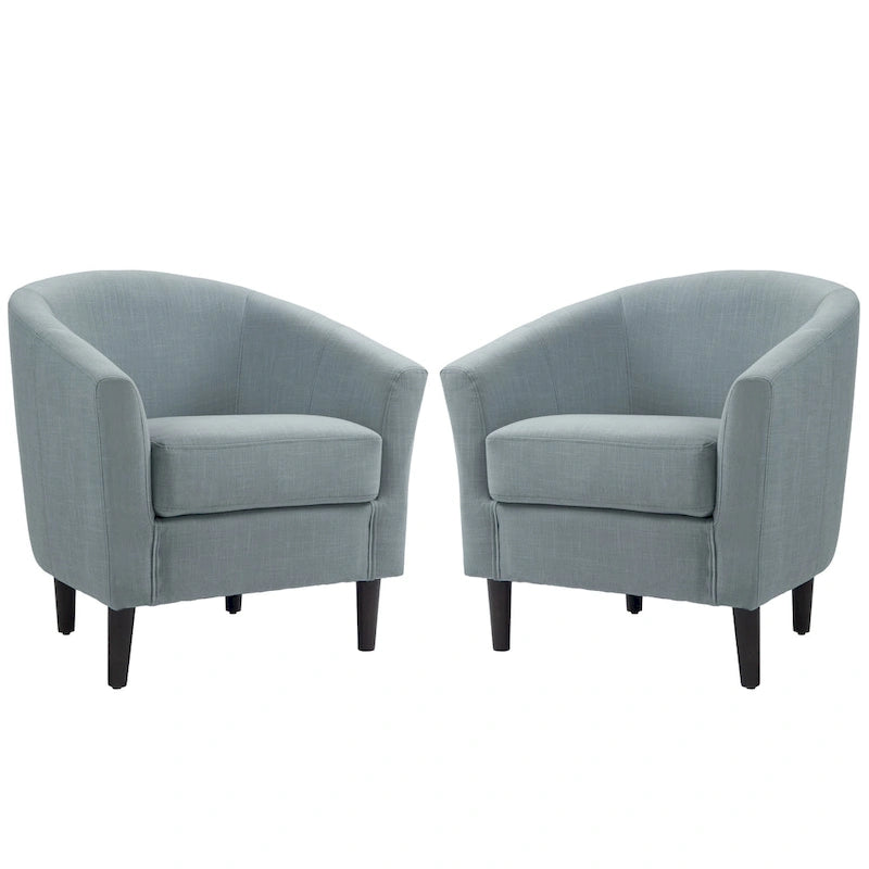 Set of 2 Upholstered Modern Barrel Accent Chair Wood Legs