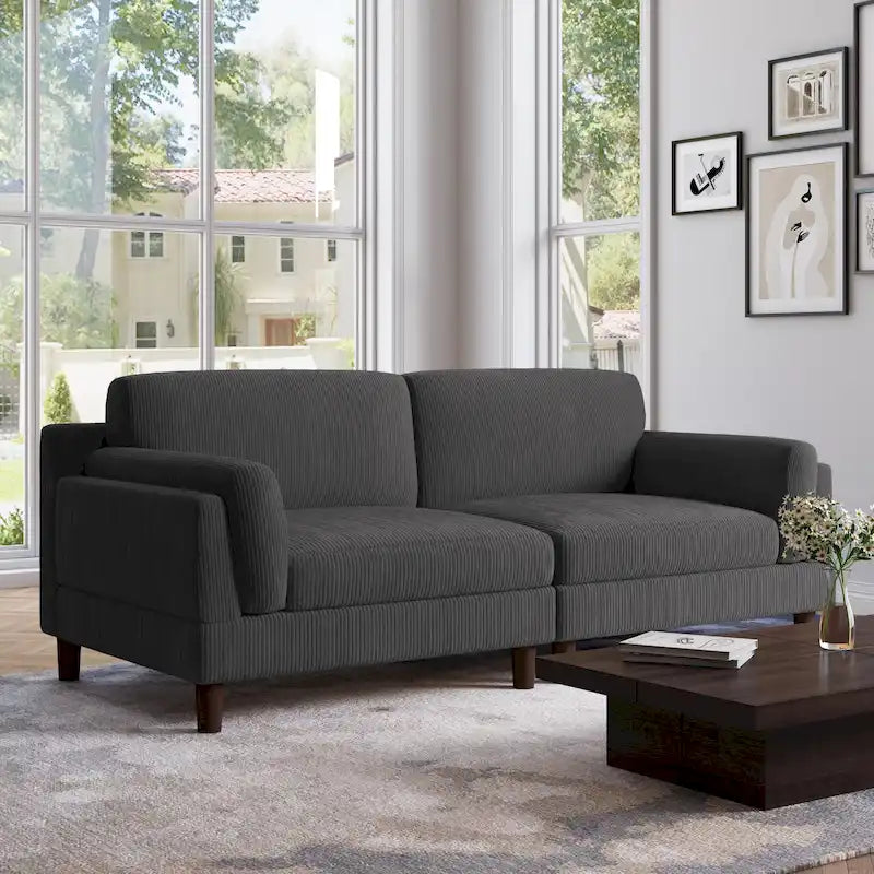 Corduroy Deep Seat Loveseat Sofa with Wood Legs Multi-Color Options