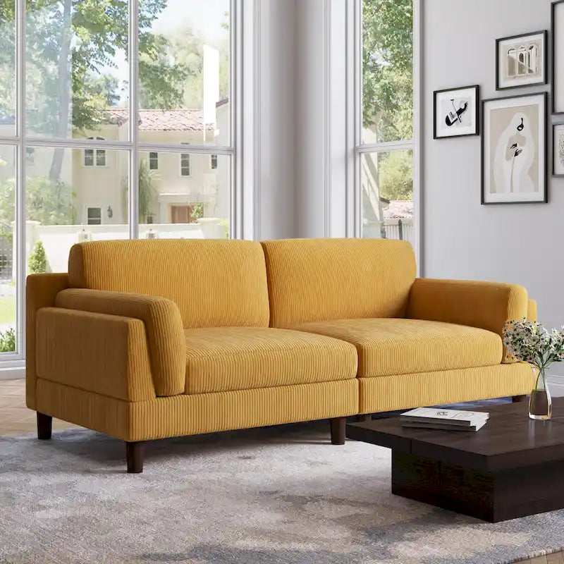 Corduroy Deep Seat Loveseat Sofa with Wood Legs Multi-Color Options