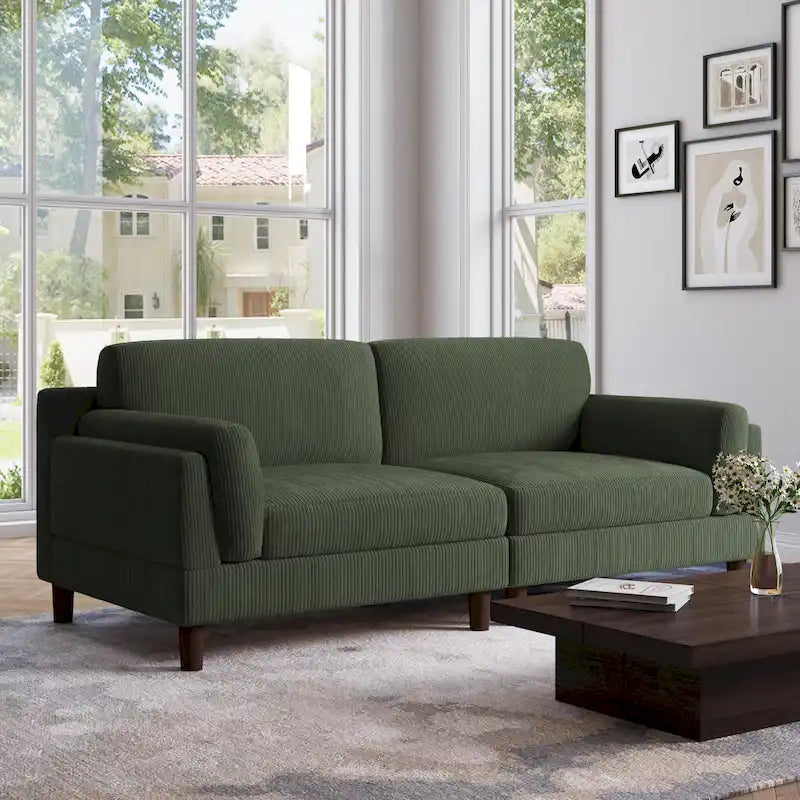 Corduroy Deep Seat Loveseat Sofa with Wood Legs Multi-Color Options