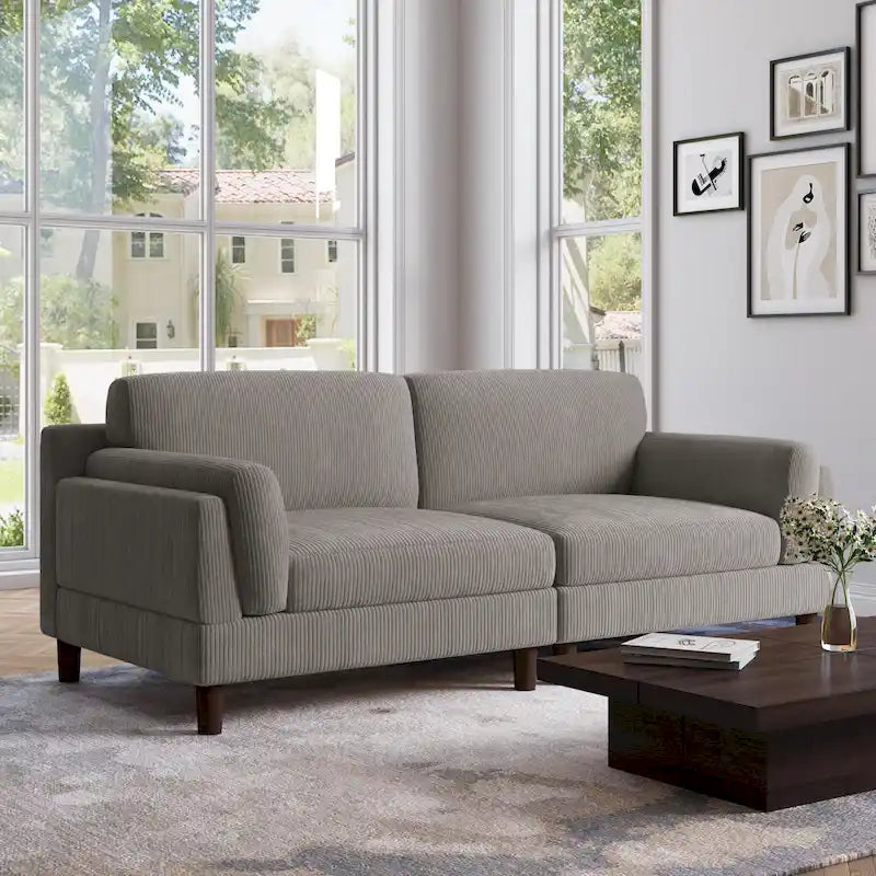 Corduroy Deep Seat Loveseat Sofa with Wood Legs Multi-Color Options