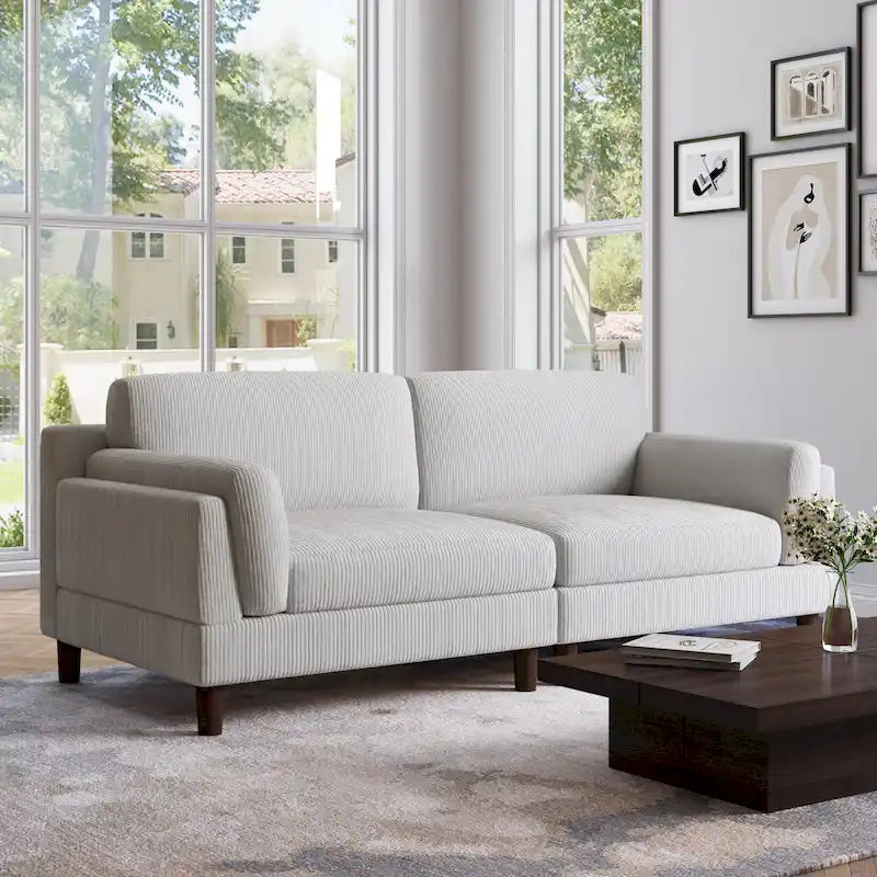 Corduroy Deep Seat Loveseat Sofa with Wood Legs Multi-Color Options