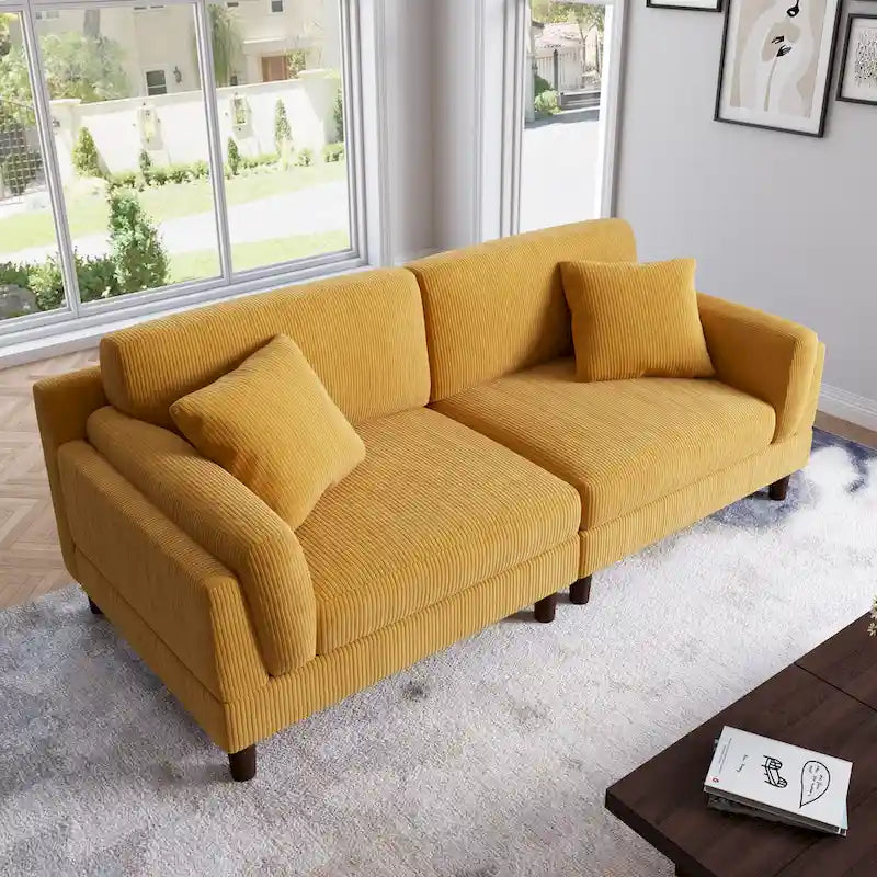 Corduroy Deep Seat Loveseat Sofa with Wood Legs Multi-Color Options