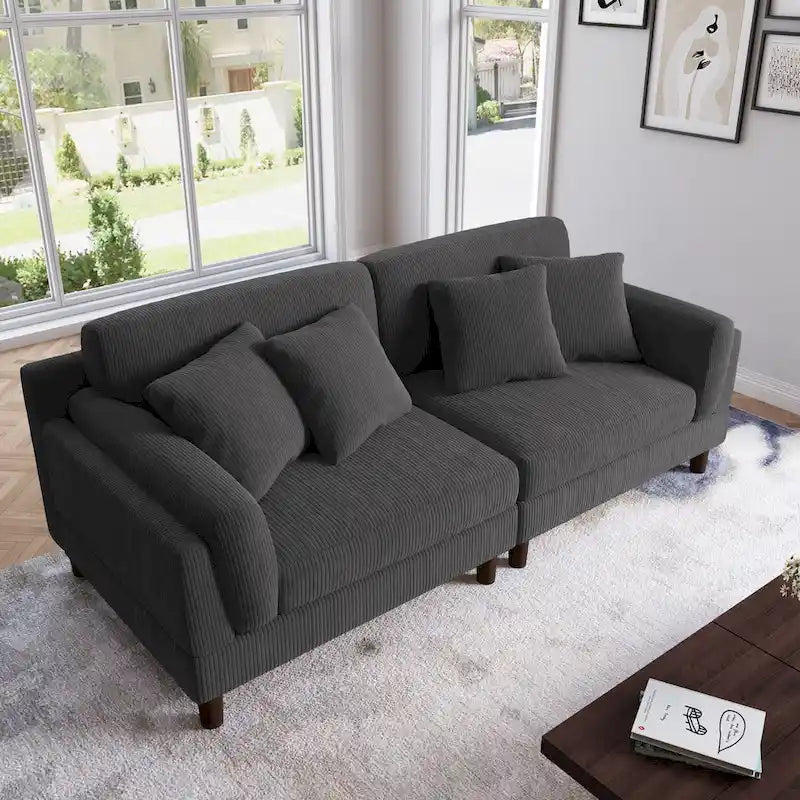 Corduroy Deep Seat Loveseat Sofa with Wood Legs Multi-Color Options