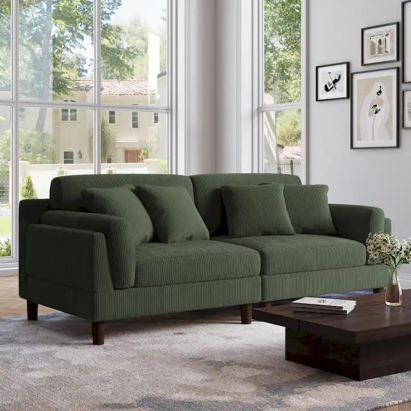 Corduroy Deep Seat Loveseat Sofa with Wood Legs Multi-Color Options