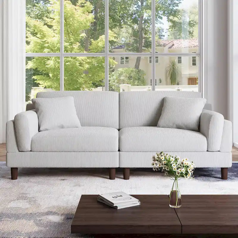Corduroy Deep Seat Loveseat Sofa with Wood Legs Multi-Color Options
