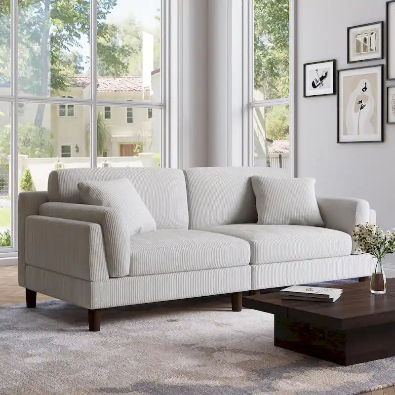 Corduroy Deep Seat Loveseat Sofa with Wood Legs Multi-Color Options