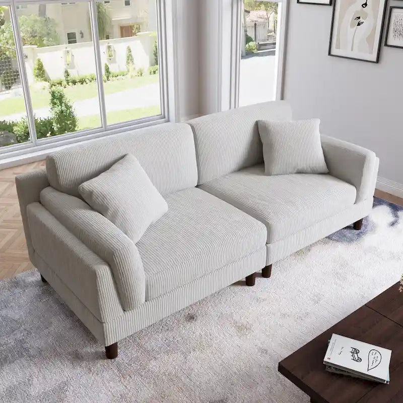 Corduroy Deep Seat Loveseat Sofa with Wood Legs Multi-Color Options
