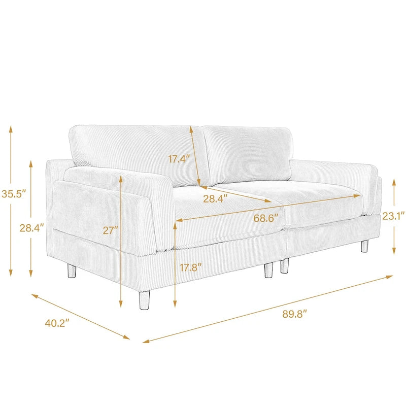 Corduroy Deep Seat Loveseat Sofa with Wood Legs Multi-Color Options