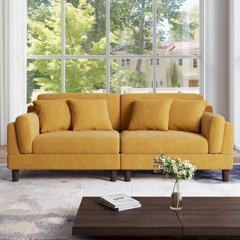Corduroy Deep Seat Loveseat Sofa with Wood Legs Multi-Color Options