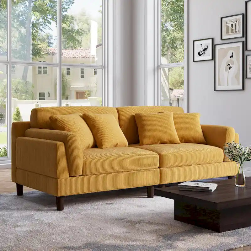 Corduroy Deep Seat Loveseat Sofa with Wood Legs Multi-Color Options
