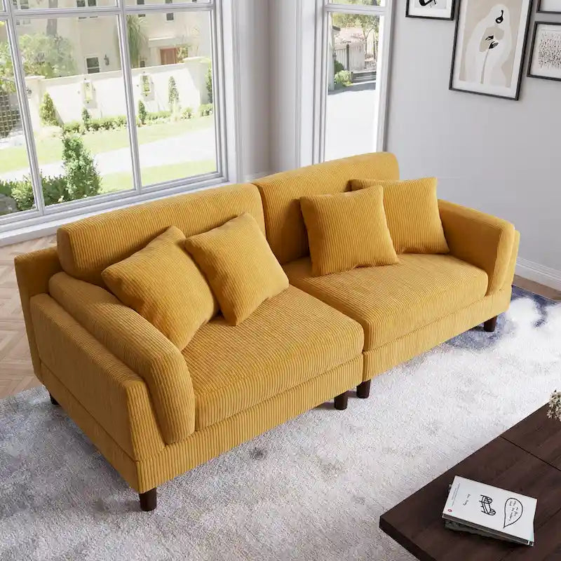 Corduroy Deep Seat Loveseat Sofa with Wood Legs Multi-Color Options