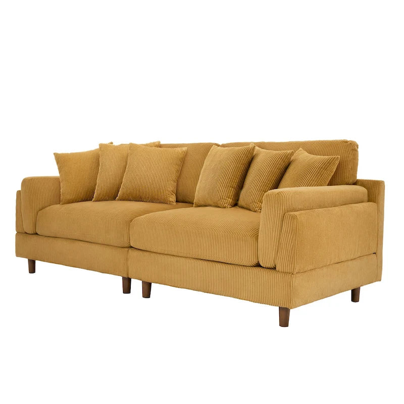 Corduroy Deep Seat Loveseat Sofa with Wood Legs Multi-Color Options