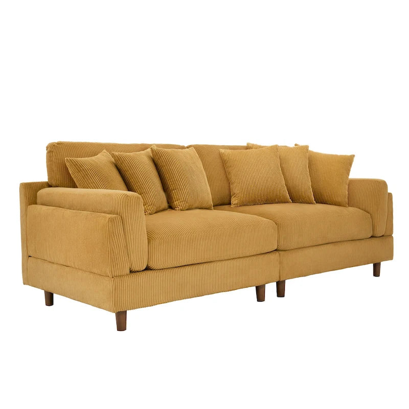 Corduroy Deep Seat Loveseat Sofa with Wood Legs Multi-Color Options
