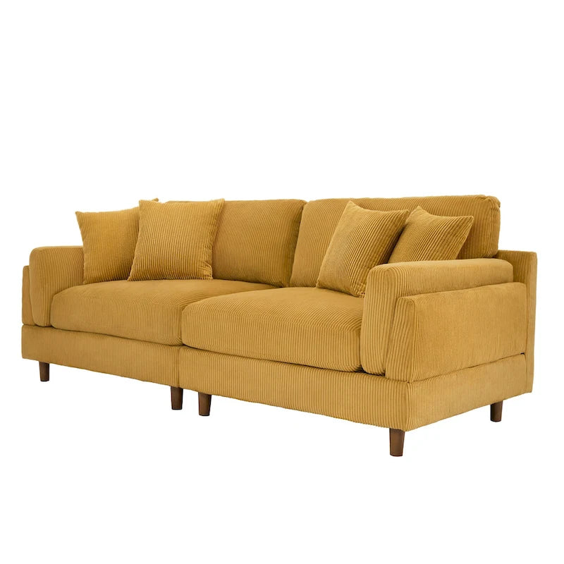 Corduroy Deep Seat Loveseat Sofa with Wood Legs Multi-Color Options