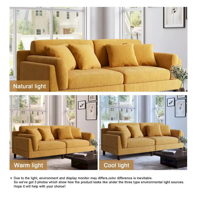 Corduroy Deep Seat Loveseat Sofa with Wood Legs Multi-Color Options