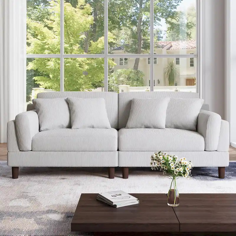 Corduroy Deep Seat Loveseat Sofa with Wood Legs Multi-Color Options