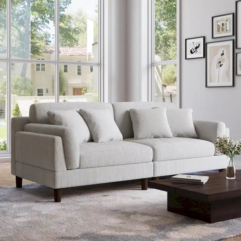 Corduroy Deep Seat Loveseat Sofa with Wood Legs Multi-Color Options