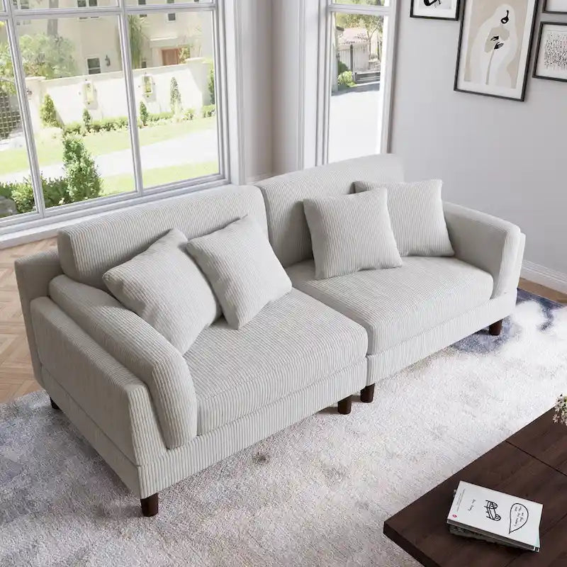 Corduroy Deep Seat Loveseat Sofa with Wood Legs Multi-Color Options