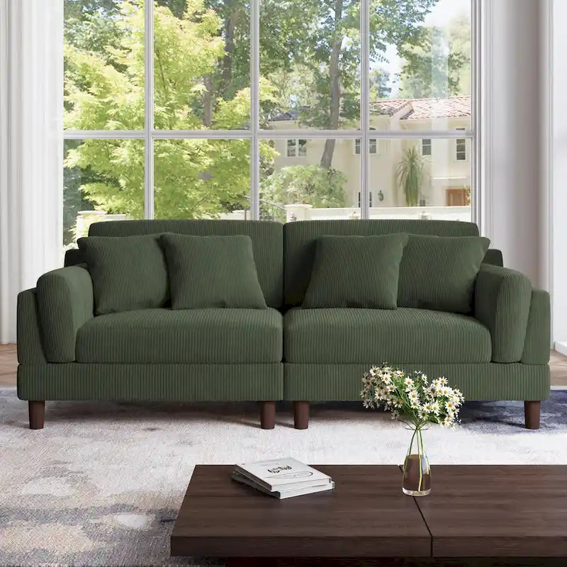 Corduroy Deep Seat Loveseat Sofa with Wood Legs Multi-Color Options